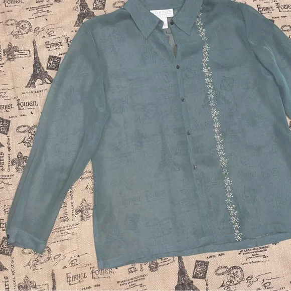Norton Mcnaughton NWT! Eclipse See Throug Long Sleeve Button Down Blouse Size L - Picture 2 of 14